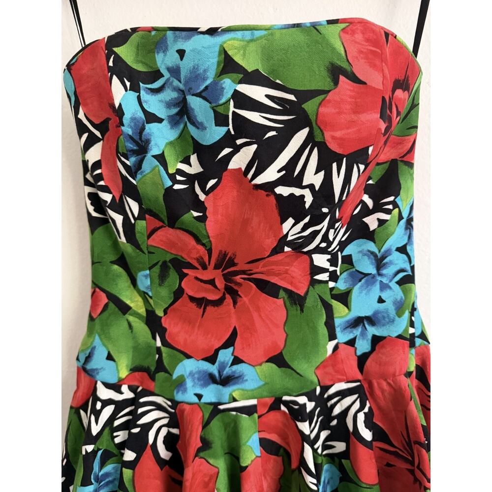 Vintage A.J. BARI Tropical Floral Strapless Midi Dress 8 Puffy Crinoline - Picture 3 of 6